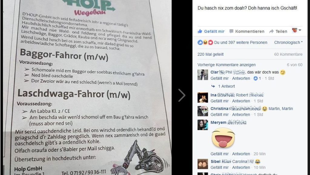 Schwäbische Stellenanzeige: „Laschdwaga-Fahror mit Labba“ gesucht