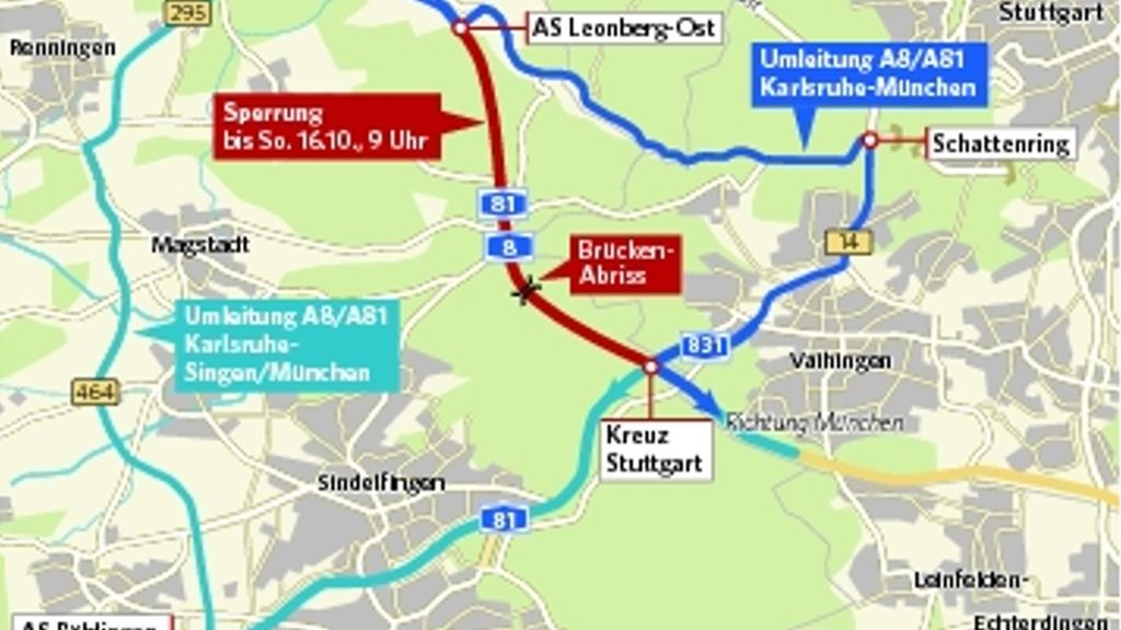 A 8 Stuttgart–Leonberg gesperrt: 35 Stunden Ausnahmezustand