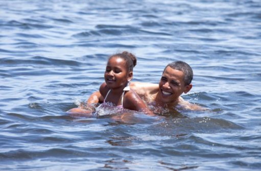 Barack Obama mit Tochter Sasha am 14. August 2010.