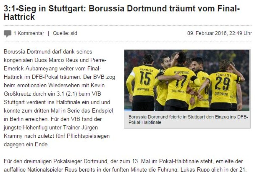 "Sportal" freut sich mit dem BVB und "Spox" ...