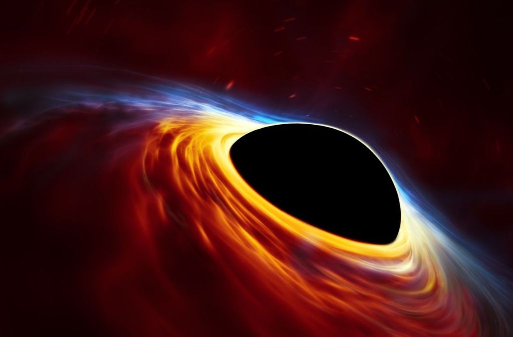 Am Rande eines schwarzen Loches wird die Schwerkraft so stark, dass selbst das Licht nicht mehr entweichen kann.