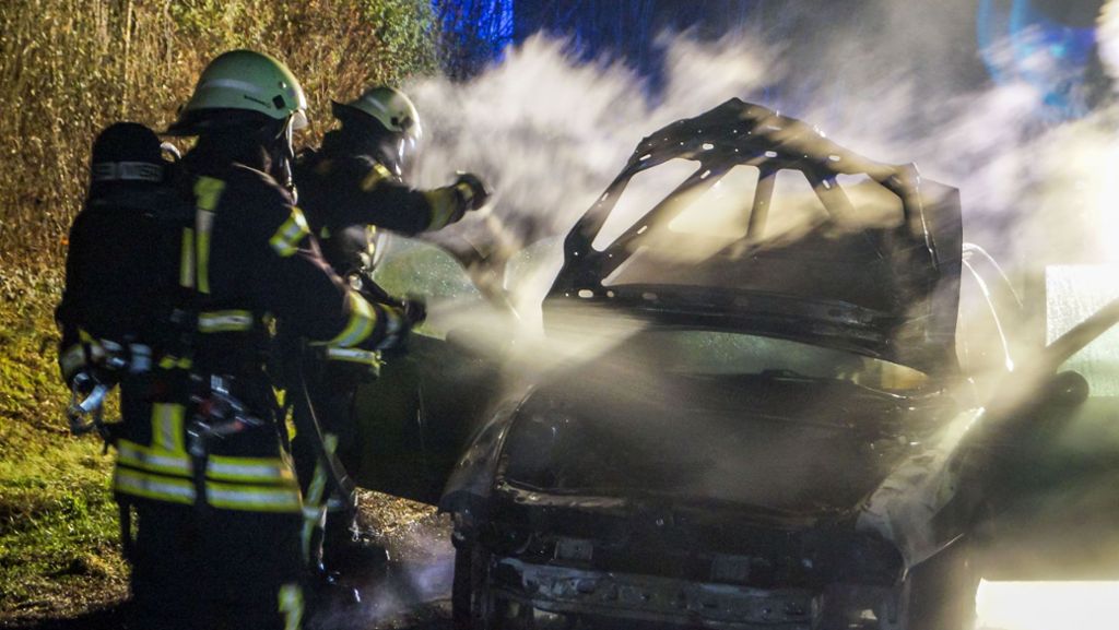 A81 bei Pleidelsheim: Auto geht in Flammen auf