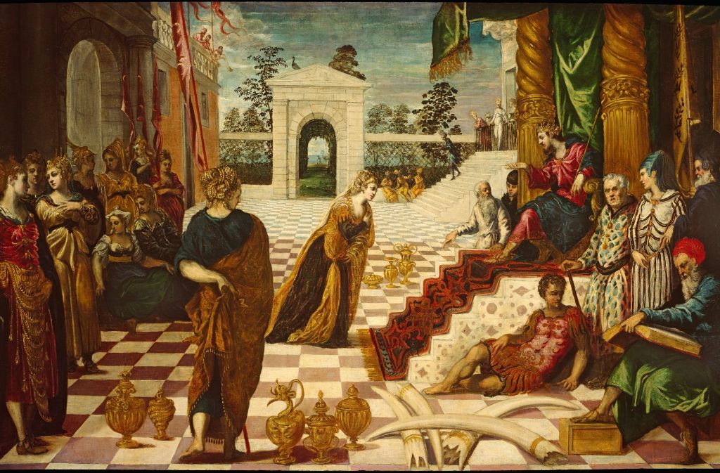 Jacopo Tintoretto und Werkstatt, Salomo und die Königin von Saba, um 1546–1548, Öl auf Leinwand, 151 x 238 cm