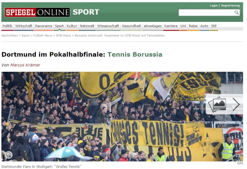 "Spiegel Online" spielt mit seiner Überschrift "Tennis Borussia" auf den Dortmunder Fanprotest an. Auch die ...