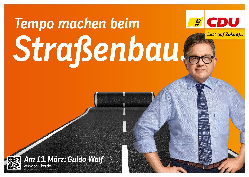 Das CDU-Wahlplakat zum Thema Straßenbau