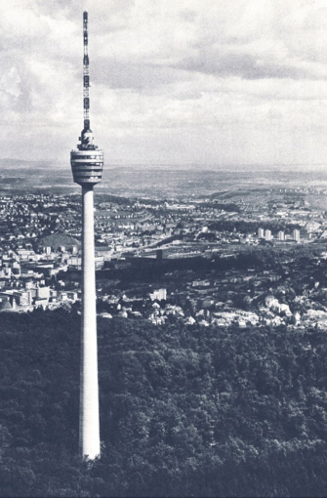 Der Stuttgarter Fernsehturm etwa fünf Jahre nach seiner Eröffnung im Jahr 1956