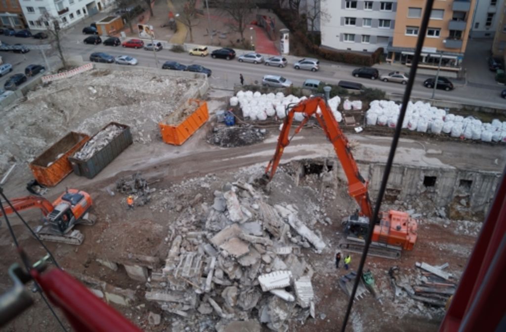Ein Blick von oben auf die Baustelle im Olga-Areal.
