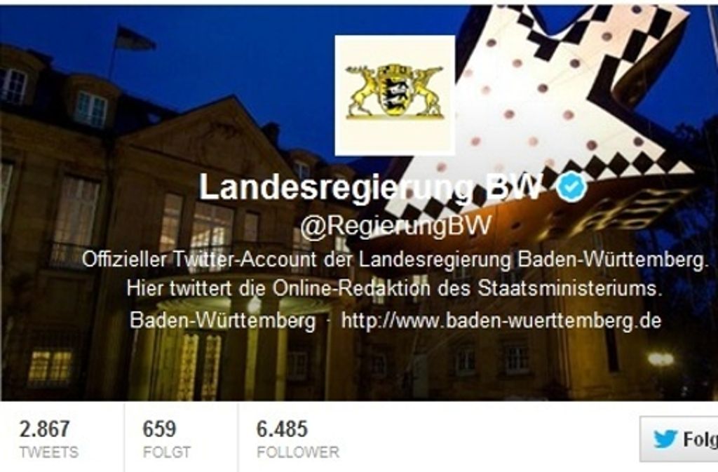 Die Landesregierung Baden-Württemberg hat ihren eigenen Twitter-Account @RegierungBW.