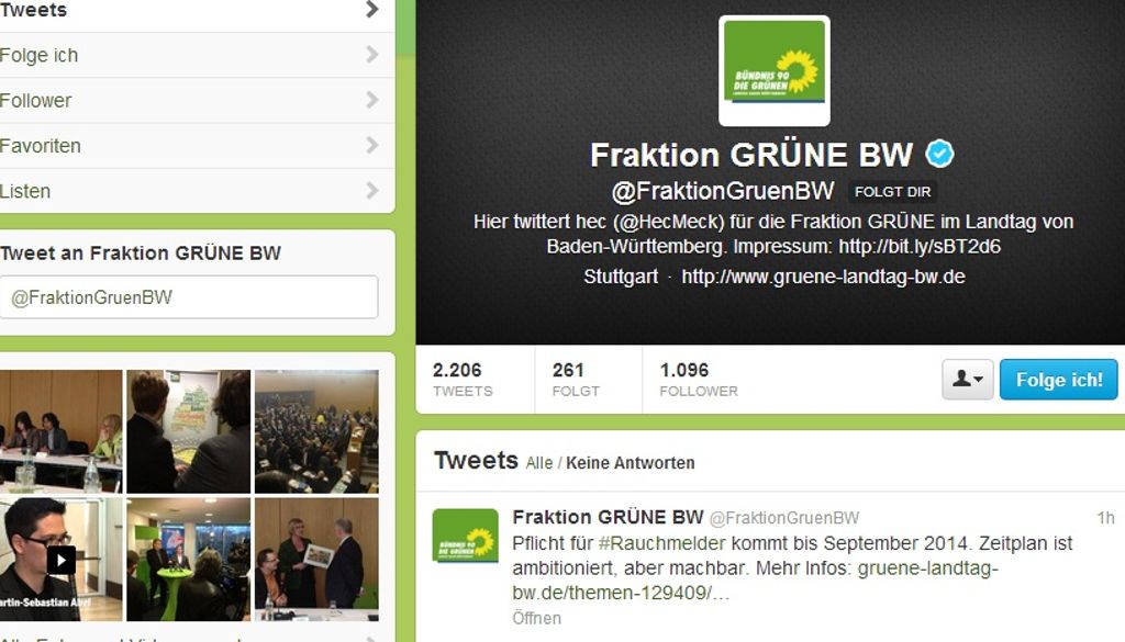 Der Twitter-Account der Grünen @FraktionGruenBW.