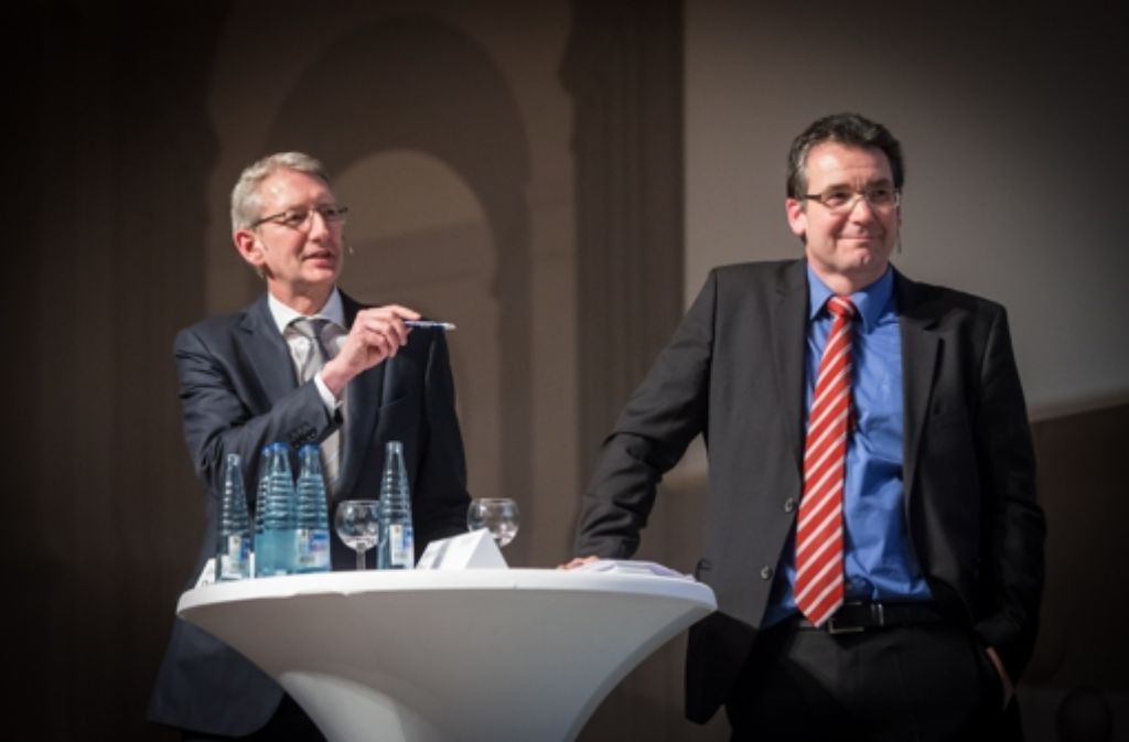 Moderiert wurde das StZ-Wahlpodium von Chefredakteur Joachim Dorfs (links) und dem landespolitischen Korrespondenten Reiner Ruf.