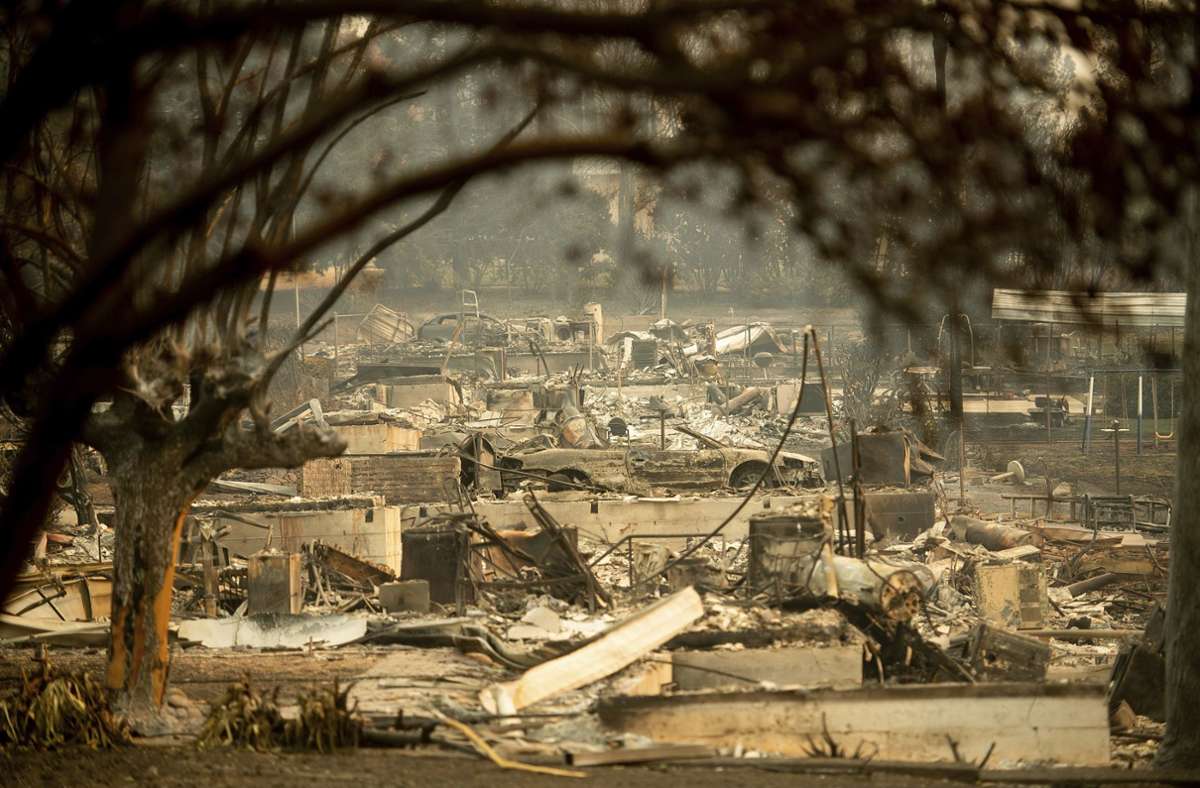 Blick auf die bei dem Brand fast völlig zerstörte Ortschaft Paradise in Kalifornien.