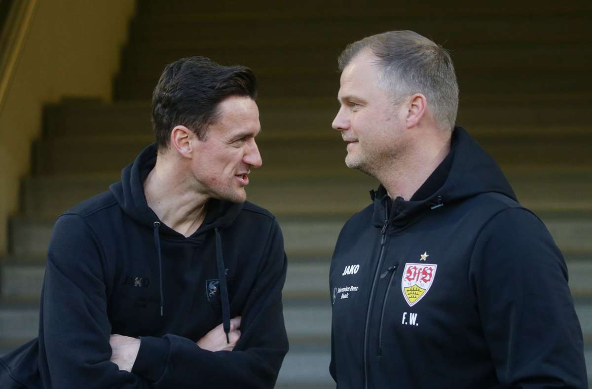 Christian Gentner, Leiter Lizenzbereich beim VfB, und Sportdirektor Fabian Wohlgemuth