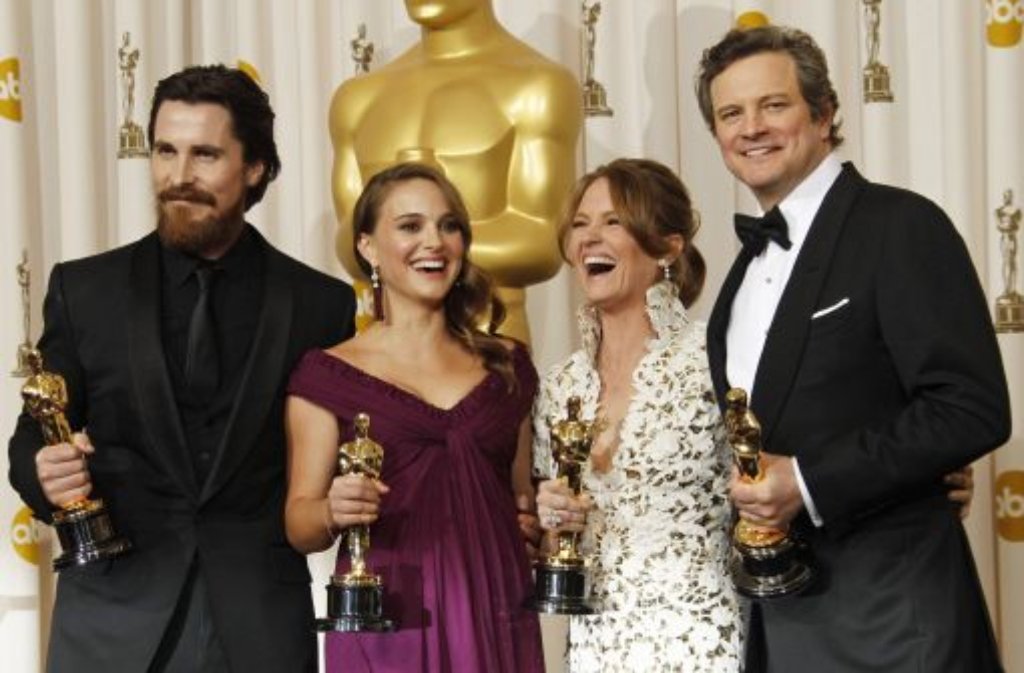Sie nennen seit dieser Nacht einen Oscar ihr Eigen: Christian Bale, Natalie Portman, Melissa Leo und Colin Firth (von rechts)