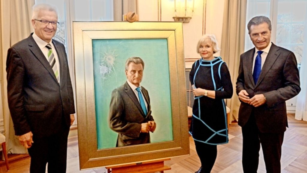 Ex-Ministerpräsident hängt jetzt in der Gemäldegalerie: Oettinger findet sein Porträt „treffend“