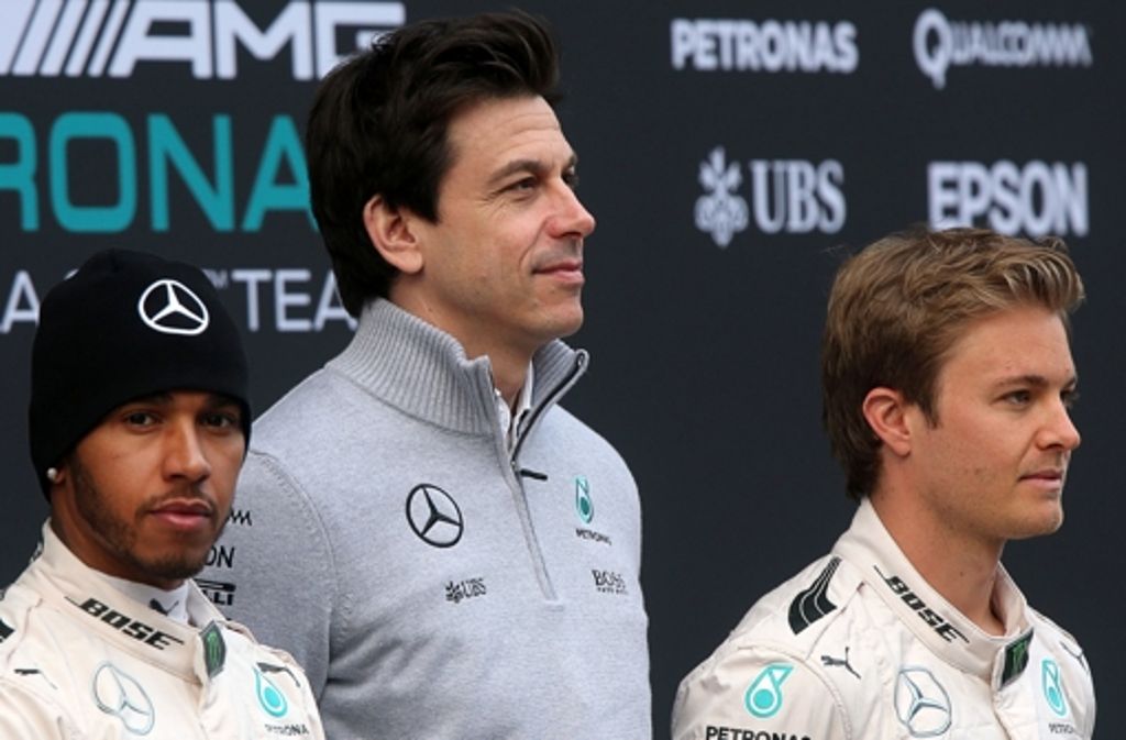 Von links: Lewis Hamilton, Toto Wolff und Nico Rosberg