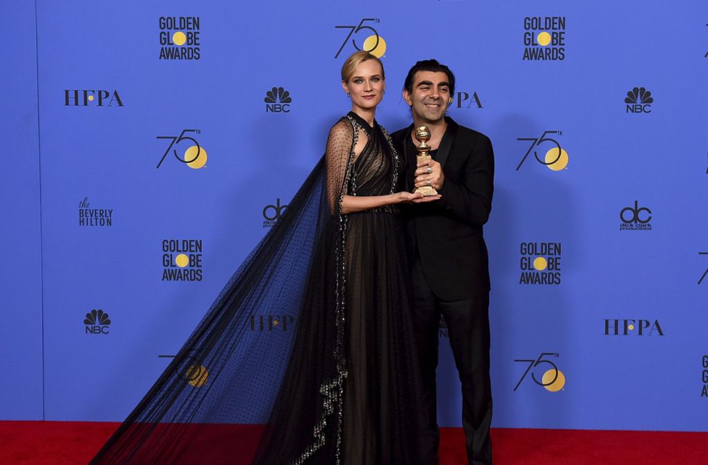 Diane Kruger und Fatih Akin schlossen sich dem Dresscode des Abends an: Sie erschienen zur Verleihung ganz in Schwarz gekleidet. Der Hintergrund dafür: Die #Metoo-Debatte um sexuelle Belästigung in der Schauspiel-Branche.