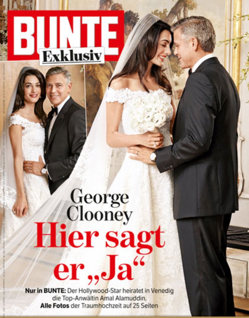 Traumhochzeit mit George Clooney: Der Hollywoodstar und die Staranwältin geben sich in Italien das Jawort. Und natürlich trägt die schöne Braut Amal Alamuddin einen Traum von Oscar de la Renta.