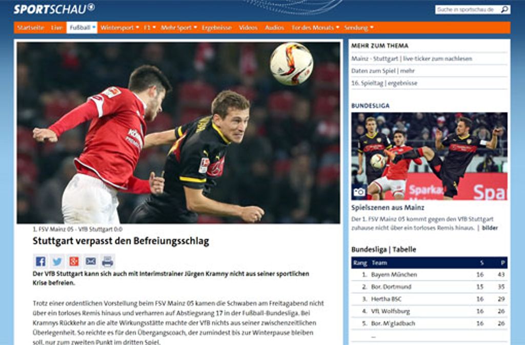 Die Sportschau sieht das Ergebnis eher negativ für den VfB Stuttgart.