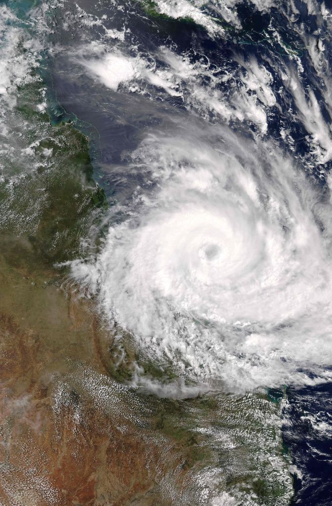 Zyklon „Debbie“ von einem Satelitten aus fotografiert.
