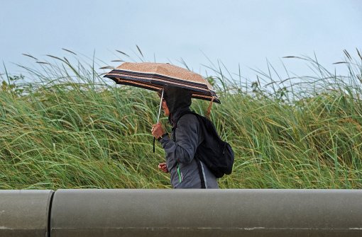Mit Schirm und Regenjacke immer passend gekleidet für einen typisch deutschen Sommertag. Foto: dpa
