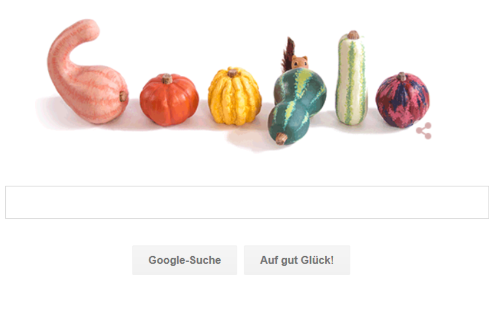23. September 2015: Kaum ein Gemüse steht so für den Herbst wie der Kürbis - nur folgerichtig, dass Google den kalendarischen Herbst mit dem entsprechenden Doodle bedenkt.