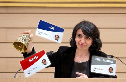 Wenn Landtagspräsidentin Muhterem Aras die Abgeordneten zur namentliche Abstimmung ruft, kommen diese Karten zum Einsatz. Foto: dpa/Christoph Schmidt