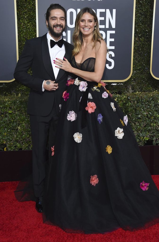Ein Fliege, Blümchen und heißkalte Schultern: Tom Kaulitz und Heidi Klum 2019 bei der Verleihung der 76. Golden Globe Awards im Beverly Hilton Hotel in Beverly Hills (USA).