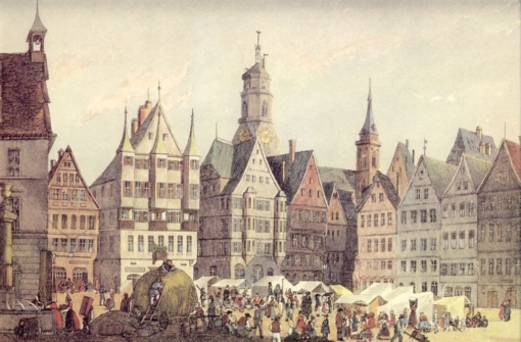 Der Wochenmarkt, der dem Platz seinen Namen gab, fand das erste Mal im Jahr 1304 statt. Dieses Bild datiert der Von-Zeit-zu-Zeit-Chronist auf 1899.