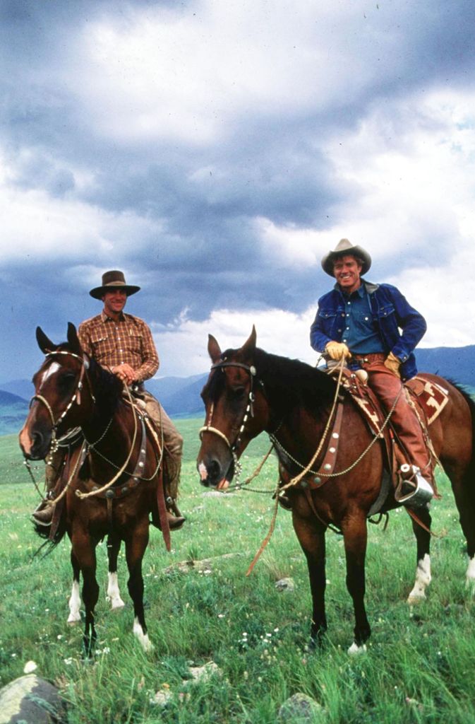 Robert Redford (re.) mit dem Vorbild für die Filmfigur des Pferdeflüsterers, mit Buck Brannaman