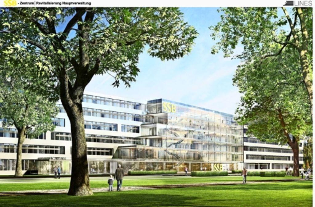 So stellen sich die SSB ihr revitalisiertes Verwaltungsgebäude an der Schockenriedstraße vor. Bis es dazu kommt, können allerdings noch einige Jahre vergehen. Foto: z