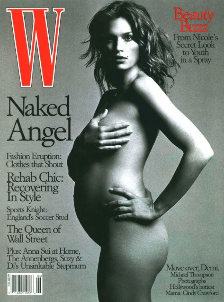1999 legte Topmodel Cindy Crawford nach. Mit Siebenmonatsbauch posierte die damals 33-Jährige für das Magazin "W". Unsichtbar mit dabei: Ihr Sohn Presley, der zwei Monate später auf die Welt kam.
