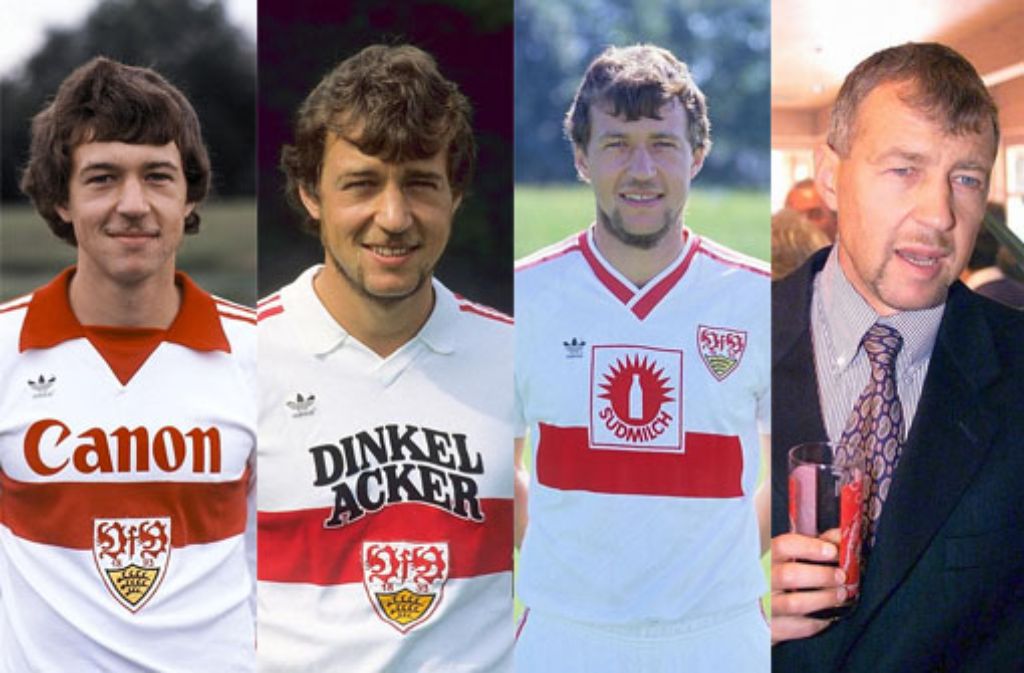 Von links: Karl Allgöwer in den Jahren 1980, 1984, 1987 und 1999. Klicken Sie sich durch unsere Bildergalerie der ehemaligen VfB-Spieler.
