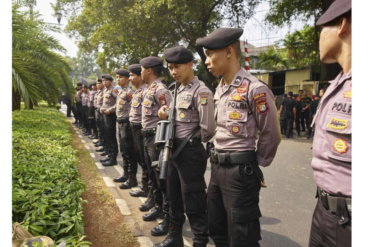Polizei bei Präsidentschaftswahlkampf, Jakarta, Indonesien, 2018