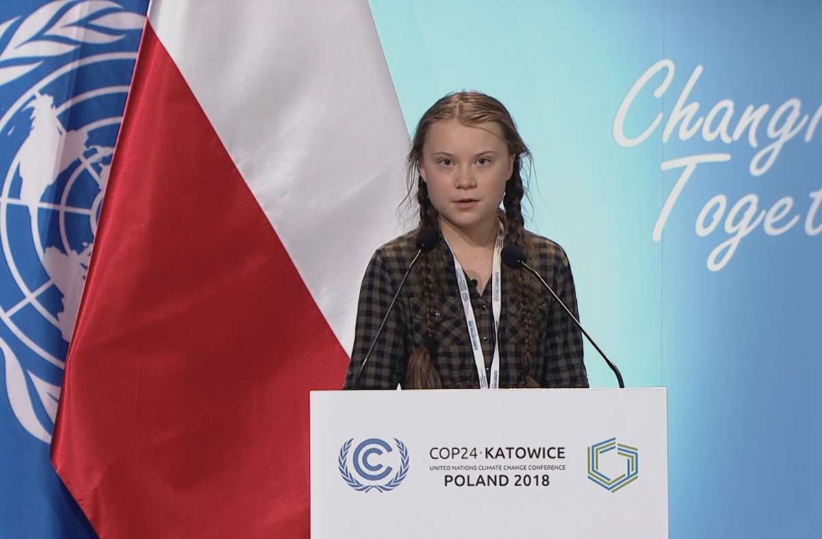 „I am Greta“: Greta Thunberg bei ihrem ersten großen Auftritt bei der Klimakonferenz in Kattowitz 2018