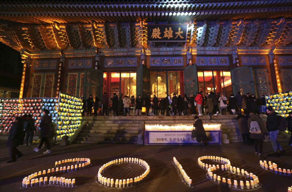Das Jahr 2018 findet auch in einem buddhistischen Tempel in Seoul (Südkorea) Beachtung
