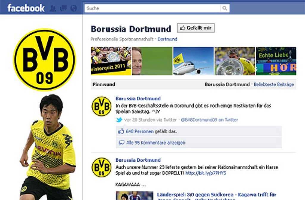 Platz 2 mit 516.560 Facebook-Fans: Borussia Dortmund