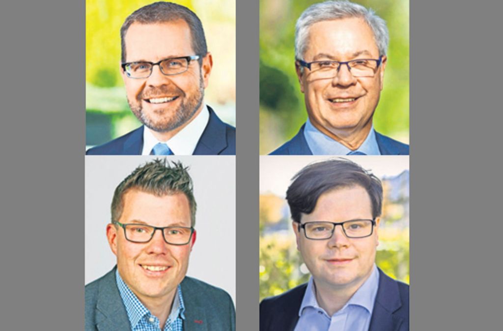 Oliver Knur und Roland Schmelzle (oben von links) sowie Sacha Auwärter und Eberhard Keller (unten von links) wollen jeweils Bürgermeister von Ebersbach werden. Foto: privat
