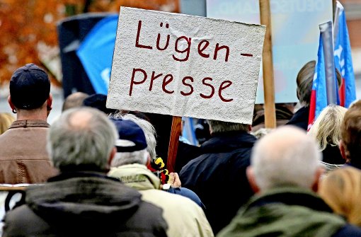 Demonstranten hetzen gegen die „Lügenpresse“. Foto: dpa