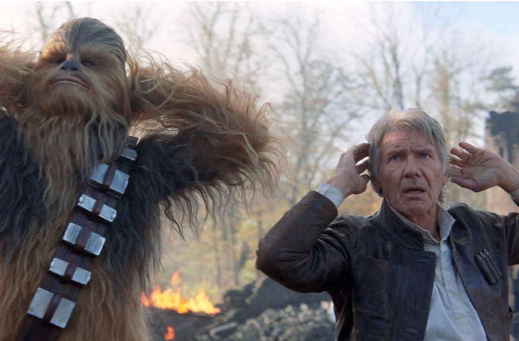 Harrison Ford als Han Solo mit Chewbacca in „Episode VII“ (2015)