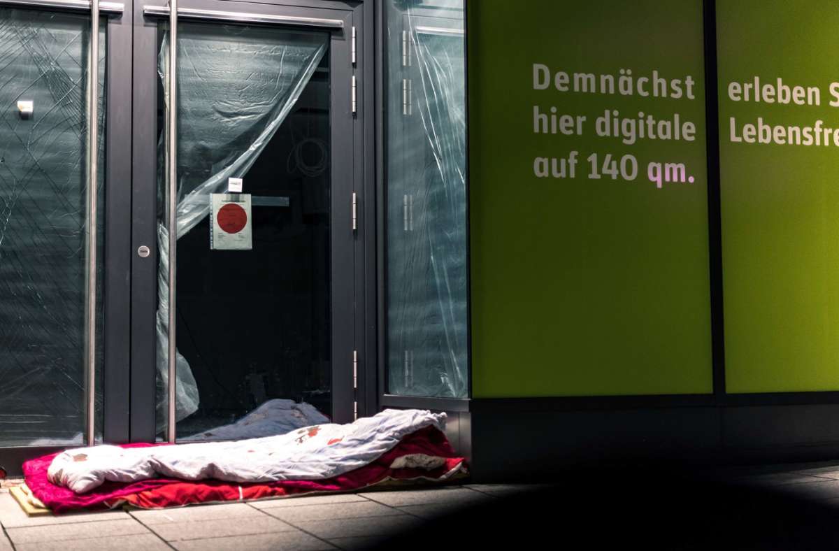 Schlafplatz eines Obdachlosen in der Königstraße