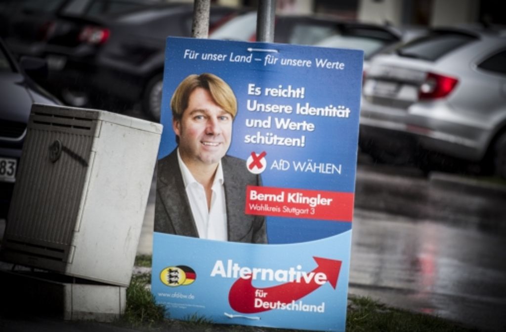 Unter anderem mit diesem Plakat wirbt die Alternative für Deutschland mit ihrem Kandidaten Bernd Klingler um Stimmen.
