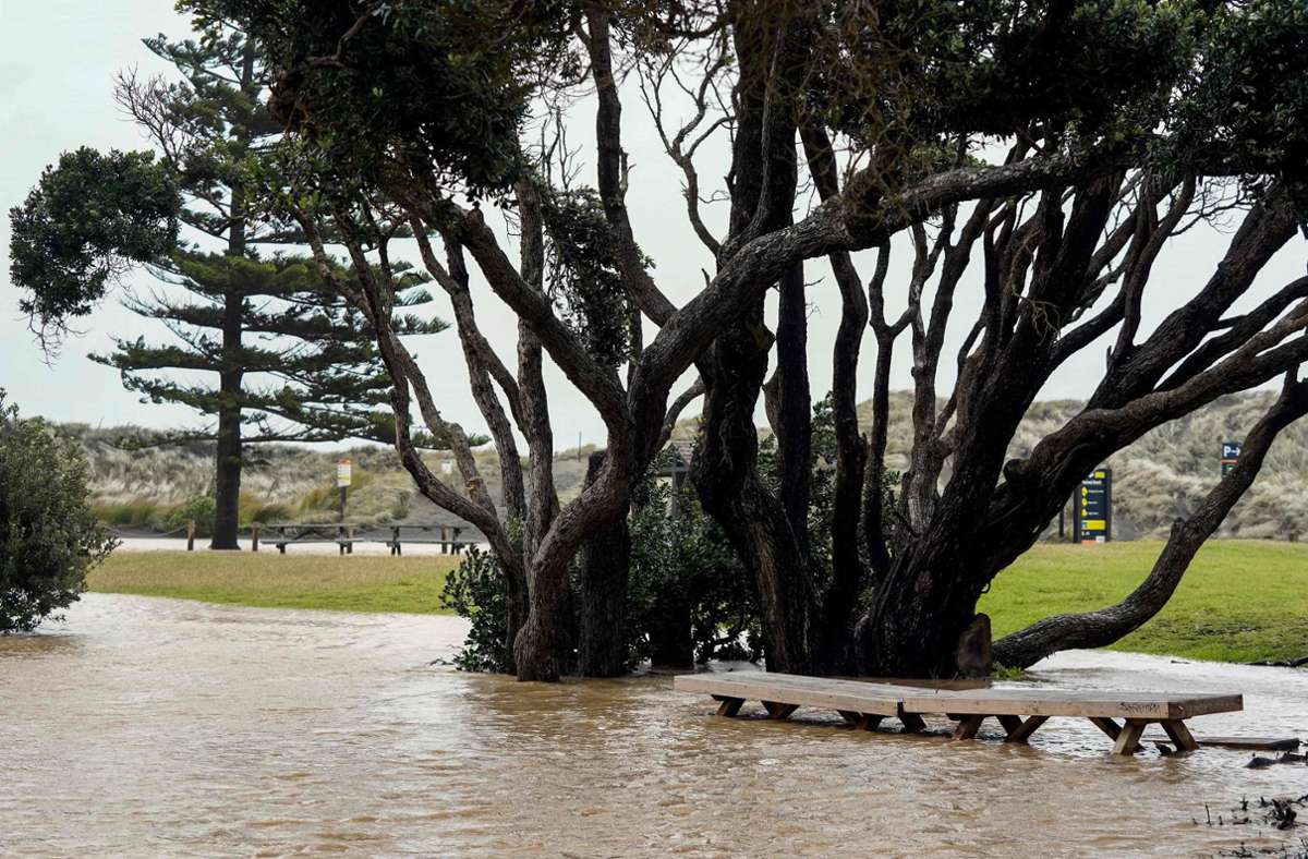 Ein überfluteter Park in Auckland