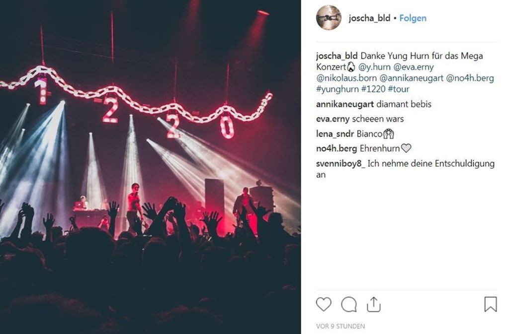 Professionelle Fotografen erteilte die Konzertagentur Hausverbot. Deshalb zeigen wir einige Instagram-Bilder vom Yung-Hurn-Konzert in der Porsche-Arena in Stuttgart.
