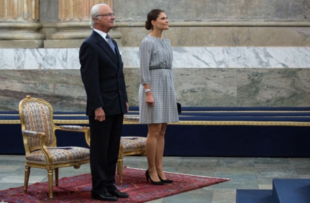 9. September 2014: Schwedens König Carl Gustaf und Kronprinzessin Victoria besuchen die Feierlichkeiten zum 475. Jahrestag des Kammarkollegiet, der ältesten schwedischen Behörde in Stockholm.