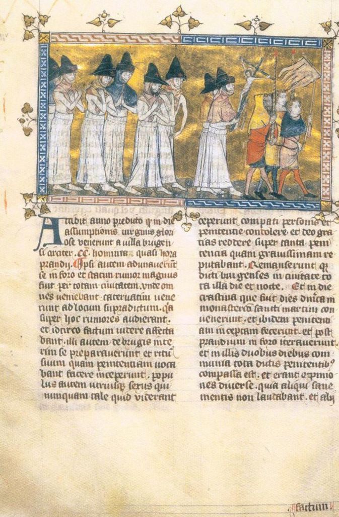 Darstellung der Geißlerzüge, um 1350 (Chronik von Gilles Li Muisis).