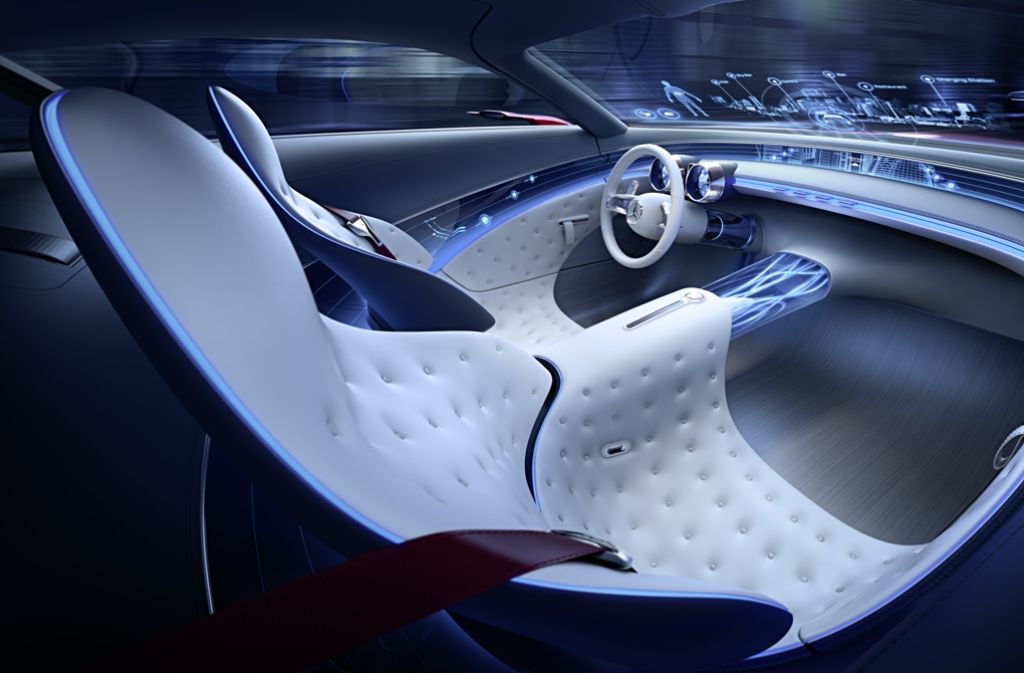 Das Maybach-Coupé hat ein Cockpit, das an eine Lounge erinnert, Daimler nennt dies eine „360-Grad-Lounge“.