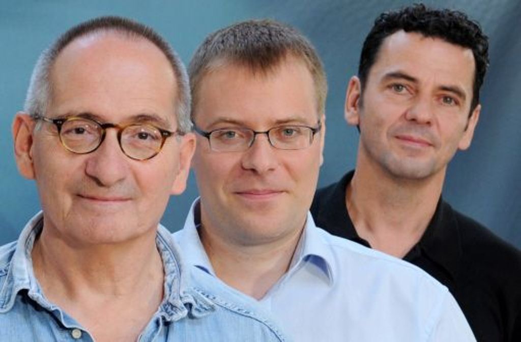 Regisseure Dominik Graf (l-r), Christoph Hochhäusler und Christian Petzold, die drei Regisseure der Filmtrilogier "Dreileben"