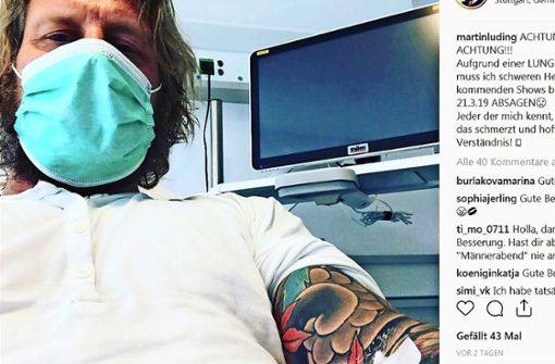 Der Schauspieler Martin Luding  („Caveman“) ist an einer Lungenentzündung erkrankt. Bei Instagram hat er dieses Foto gepostet. Foto: Instagram
