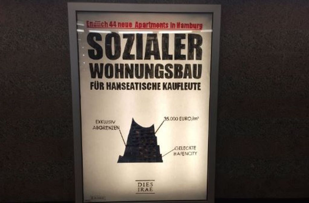 Mit solchen Plakaten, die im Netz kursieren, wird in Hamburg die Kostenexplosion bei der Elbphilharmonie kritisiert.
