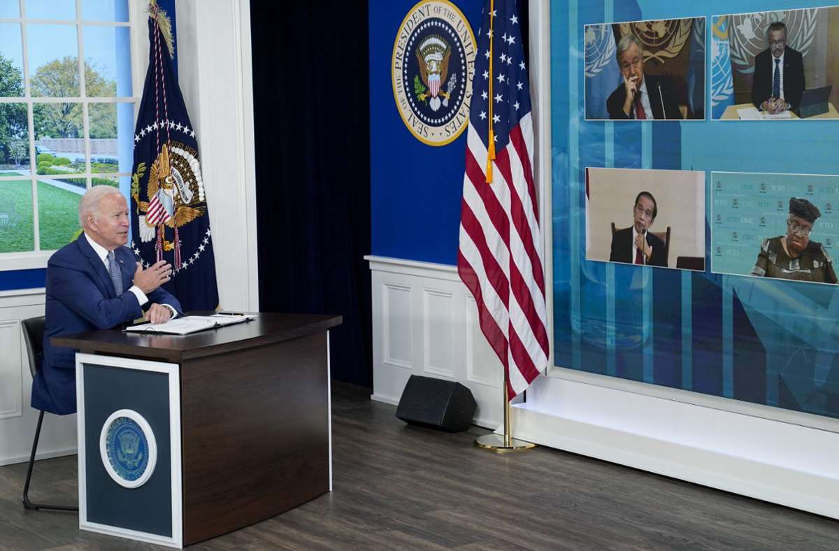 Joe Biden beim Online-Gipfel zur Pandemie. Foto: dpa/Evan Vucci